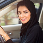Arab woman rented Black MG 5 in Dubai