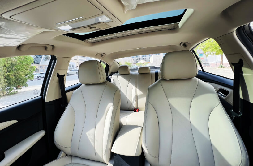 Rent MG 5 Black full option in Dubai Interior front seats