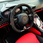 Rent Lamborghini Huracan Evo Spyder Convertible in Dubai Interior Steering