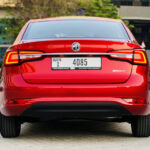 Rent MG 5 Red 2023 in Dubai backside