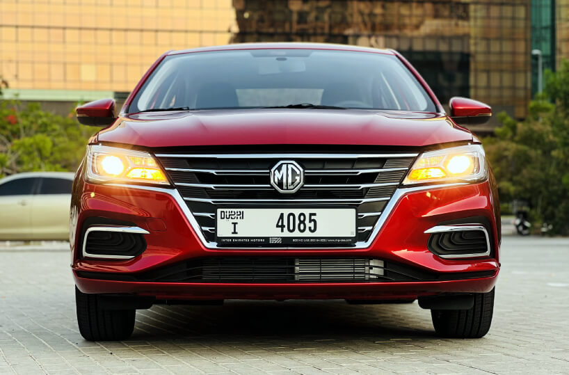 Rent MG 5 Red 2023 in Dubai frontside
