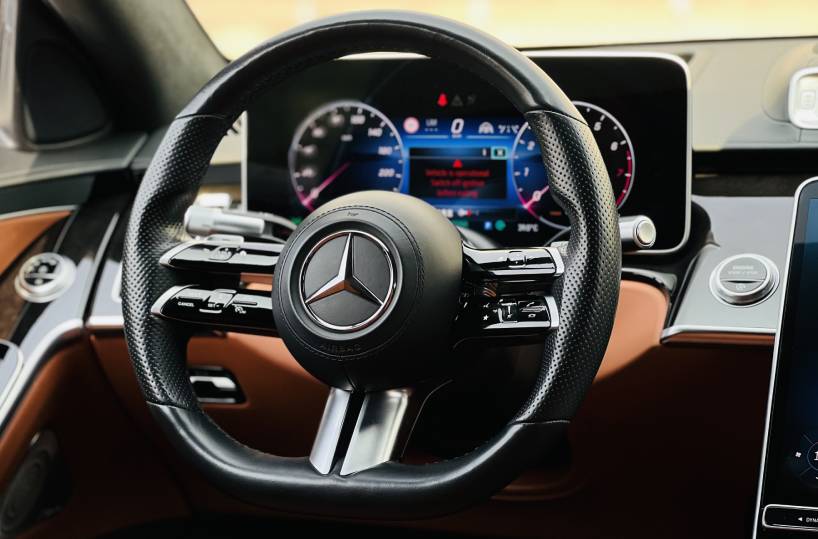 Rent Mercedes S class 2023 S500 in Dubai Steering