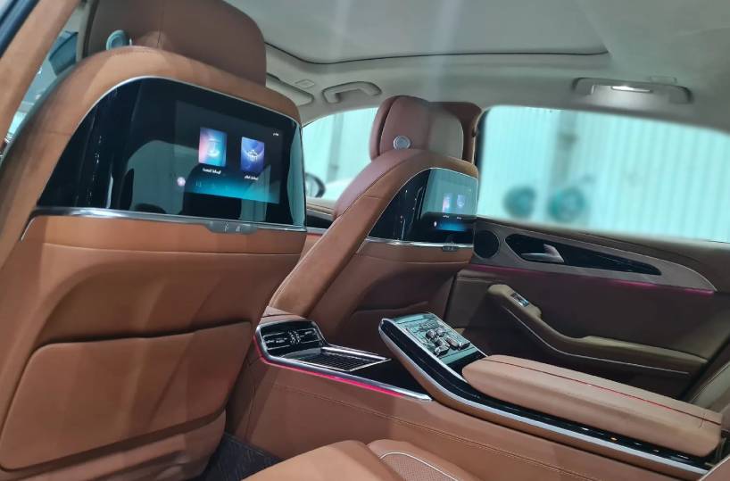 Rent Hongqi H9 in Dubai back seat view