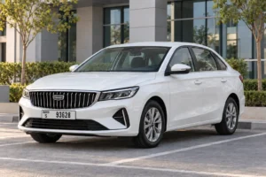 Geely Emgrand 2026, front view in Dubai; illustrative model image