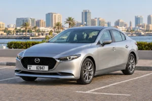 Mazda 3 2026, front view in Dubai; illustrative model image