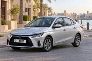 Toyota Yaris 2026, front view in Dubai; illustrative model image